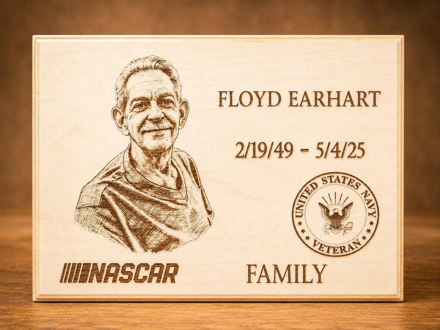 Floyd Earhart tribute with navy veteran and NASCAR details